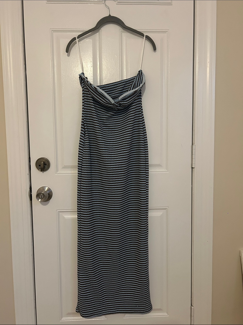 Striped Navy and White Maxi Dress with Cowl Neck